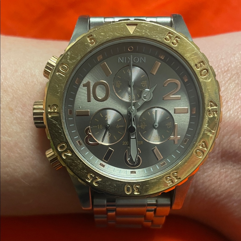Nixon Gold and Silver Chronograph Watch